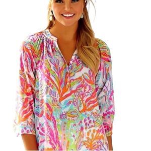 Lilly Pulitzer Elsa Silk barbiecore Scuba to Cuba Long Sleeve Sz XS